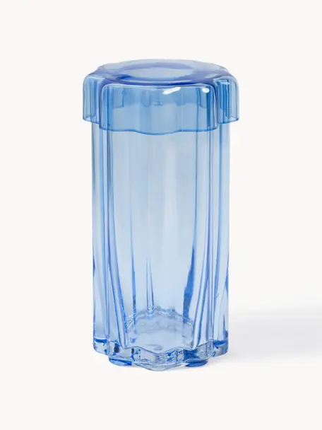 Handgemaakte glas-opbergpot Astral, Glas, Blauw, Ø 11 x H 21 cm