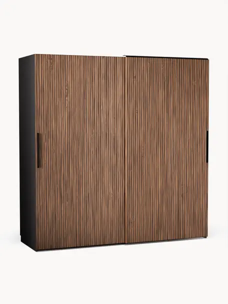 Modulární šatní skříň s posuvnými dveřmi Simone, šířka 200 cm, různé varianty, Vzhled ořechového dřeva, černá, Interiér Classic, Š 200 x V 200 cm