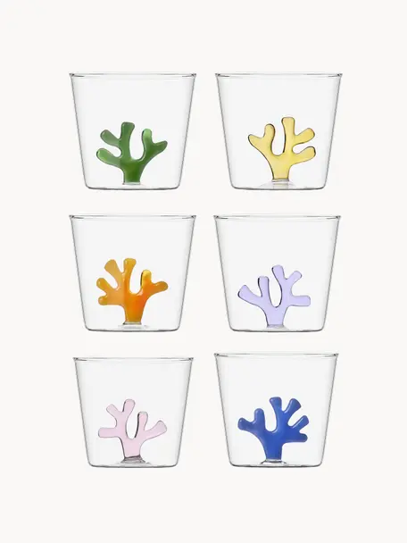 Sada ručně vyrobených sklenic na vodu Coral Reef, 6 dílů, Borosilikátové sklo, Transparentní, více barev, Ø 9 cm, V 8 cm, 350 ml