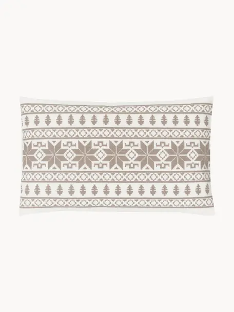 Bestickte Kissenhülle Orkney mit norwegischer Ziernaht, 100 % Baumwolle, Beige, Cremeweiß, B 30 x L 50 cm