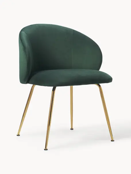 Chaises rembourrées en velours Luisa, 2 pièces, Velours vert foncé, pieds dorés, larg. 59 x prof. 59 cm