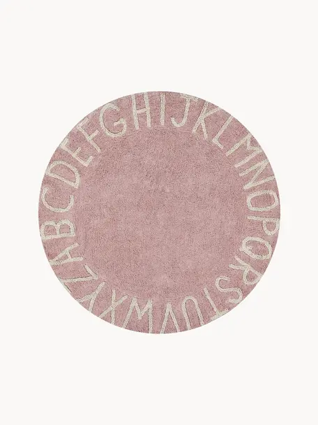 Runder Teppich ABC mit Buchstaben Design, Recycelte Baumwolle (80% Baumwolle, 20% andere Fasern), Rosa, Beige, Ø 150 cm (Größe M)