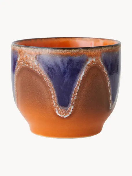 Handgemachte Keramik-Kaffeebecher 70's, 4 Stück, Keramik, Braun, Dunkelblau, Ø 8 x H 7 cm, 230 ml