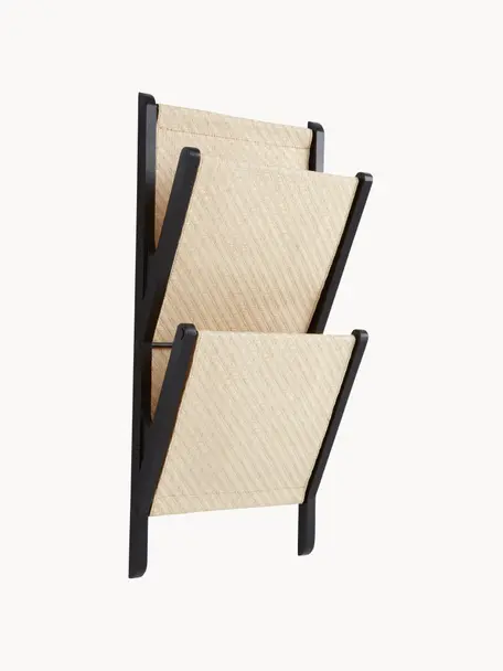 Wand-Zeitschriftenhalter Morgan aus Bambus/Rattan, Rahmen: Bambus, Hellbeige, Schwarz, B 36 x H 74 cm
