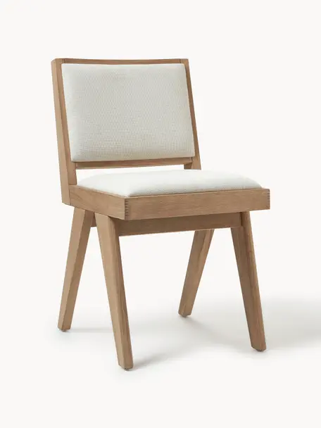 Chaise rembourrée en bois Sissi, Tissu blanc crème, bois de chêne clair, larg. 46 x prof. 56 cm