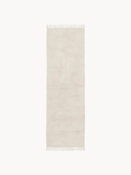 Ručne tuftovaný bavlnený behúň so strapcami Daya, Krémovobiela, Š 80 x D 250 cm