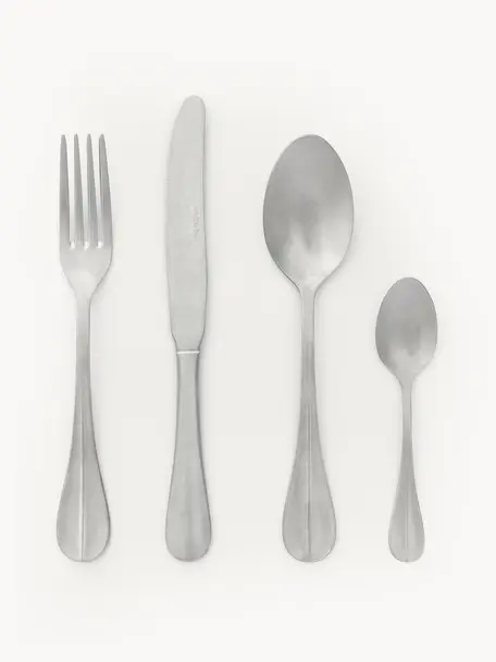 Set 16 posate in acciaio inossidabile opaco spazzolato Yona, 4 persone, Coltello: acciaio inossidabile 18/0, Argentato opaco, 4 persone (16 pz)