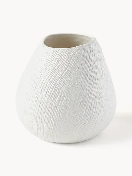 Ręcznie wykonany wazon z ceramiki Wendy, W 20 cm, Ceramika, Kremowobiały, Ø 19 x W 20 cm