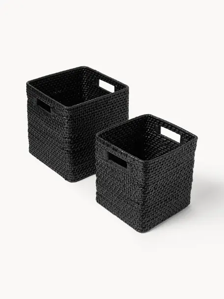 Set di 2 cesti Lurdes, Rattan, Nero, Set in varie misure