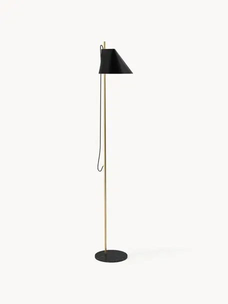 Grande liseuse LED à intensité variable avec fonction minuterie Yuh, Noir, marbré, laiton, larg. 45 x haut. 74 cm