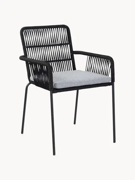 Krzesło z podłokietnikami Sando, 2 szt., Stelaż: metal malowany proszkowo, Szara tkanina, czarny, S 55 x G 65 cm