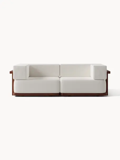 Modulares Garten-Loungesofa Matheus (2-Sitzer), Bezug: 100 % Baumwolle Der hochw, Gestell: Massives Akazienholz, Met, Webstoff Off White, Akazienholz, B 219 x T 110 cm