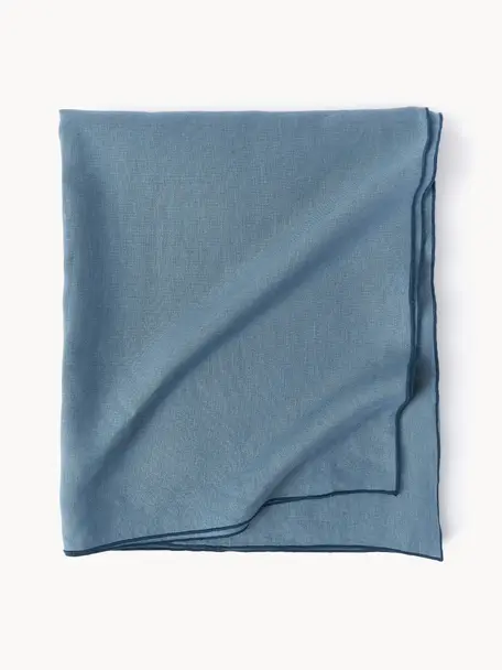 Nappe en lin avec passepoil Kennedy, 100 % lin lavé, certifié European Flax, Gris-bleu, 6-8 personnes (larg. 140 cm x long. 250)