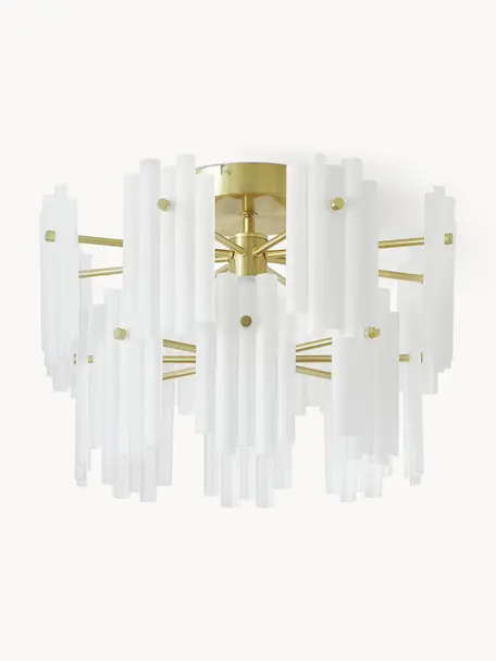 Velké závěsné LED svítidlo Alenia, Bílá, mosazná, Ø 57 cm, V 34 cm