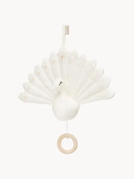 Spieluhr Peacock aus Bio-Baumwolle, Bezug: 100 % Baumwolle (Bio), OC, Off White, B 18 x H 24 cm