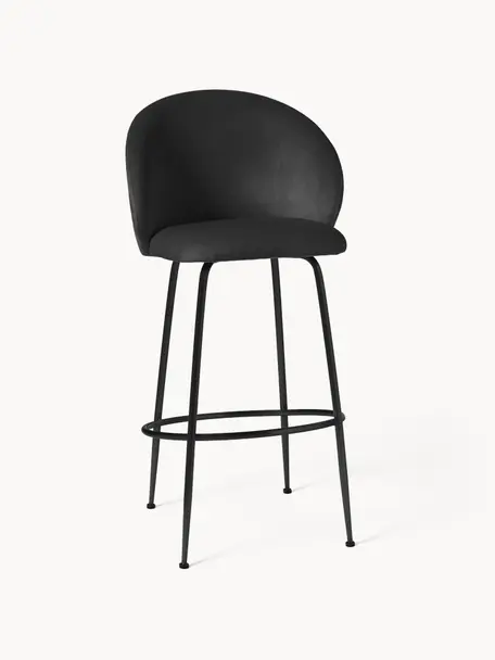 Krzesło barowe Luisa, Tapicerka: aksamit (100% poliester) , Stelaż: sklejka, Nogi: metal malowany proszkowo , Czarny aksamit, czarny, S 54 x W 108 cm