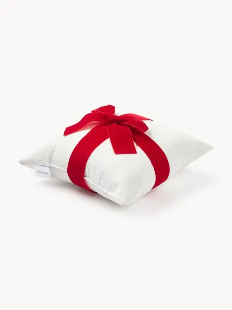 Kissen Cinnie mit Schleife, mit Inlett, Hülle: 95 % Polyester, 5 % Nylon, Weiß, Rot, B 33 x L 33 cm