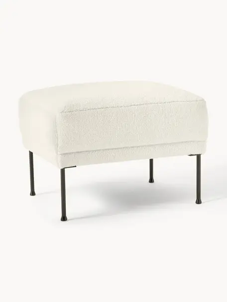 Sofa-Hocker Fluente aus Teddystoff, Bezug: 100 % Polyester (Teddyfel, Gestell: Massives Kiefernholz, Füße: Metall, pulverbeschichtet, Teddy Off White, B 62 x T 50 cm