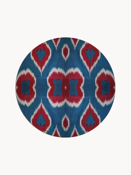 Bajoplato artesanal de porcelana Ikat, Porcelana, Azul, rojo óxido, blanco, Ø 32 cm