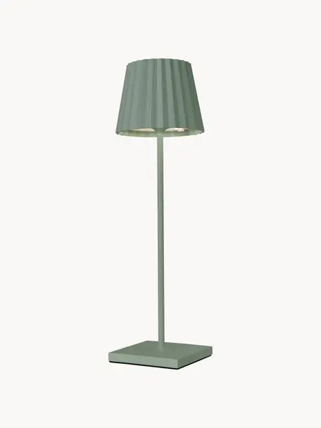 Lámpara de mesa LED regulable para exterior Trellia, portátil, Pantalla: aluminio pintado, Verde salvia, Ø 12 x Al 38 cm