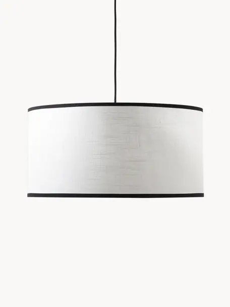 Hanglamp Claudette met linnen lampenkap, Lampenkap: linnen,gestructureerd, Wit, zwart, Ø 50 x H 25 cm