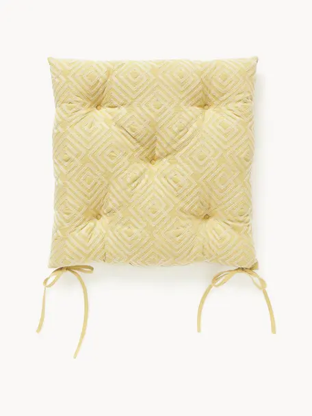 Coussin d'assise en coton avec décoration graphique Sevil, Ocre, jaune pâle, larg. 40 x long. 40 cm