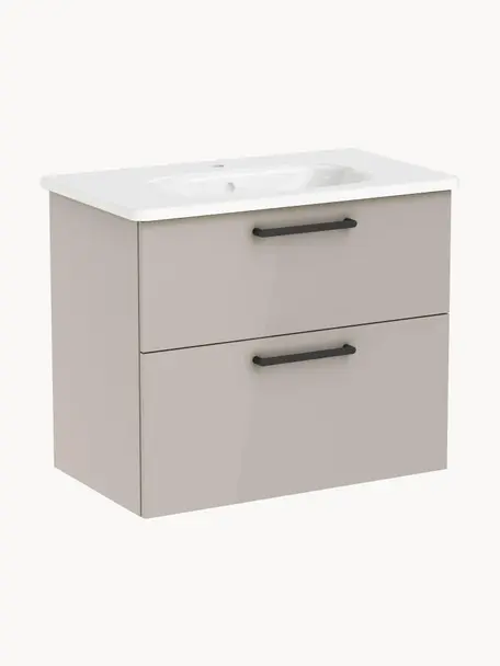 Lavabo con mobiletto con finitura lucida Orna, Maniglie: metallo rivestito, Greige, Larg. 60 x Alt. 67 cm