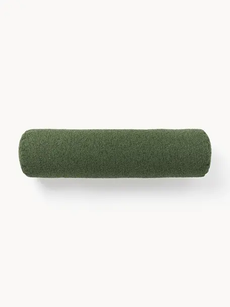 Rouleau de nuque de canapé bouclé Sofia, Bouclette vert foncé, Ø 17 x long. 68 cm