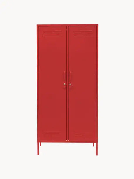 Malá šatníková skriňa The Twinny, Oceľ s práškovým náterom, Červená, Š 85 x V 183 cm