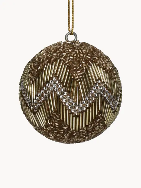 Boules de Noël en perles dorées, 6 pièces, Verre, perles en plastique, Brun, doré, Ø 8 cm