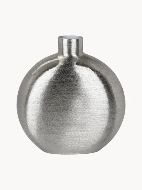 Handgefertigte Vase Botero, H 48 cm, Aluminium, beschichtet, Silberfarben, B 49 x H 48 cm