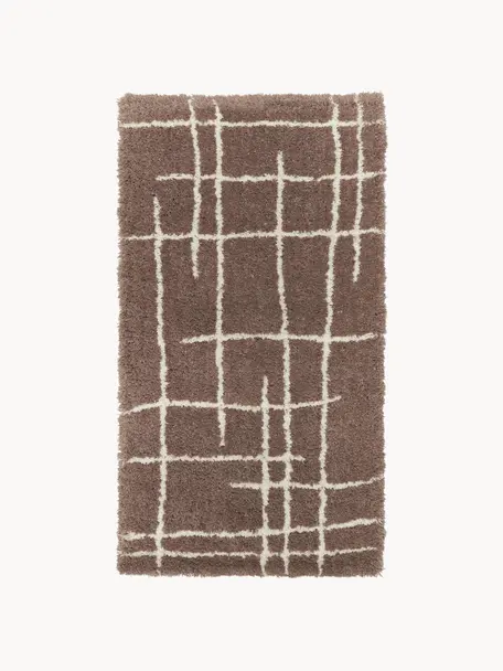 Huňatý koberec s vysokým vlasom Amelie, ručne tuftovaný, Hnedá, krémovobiela, Š 160 x D 230 cm