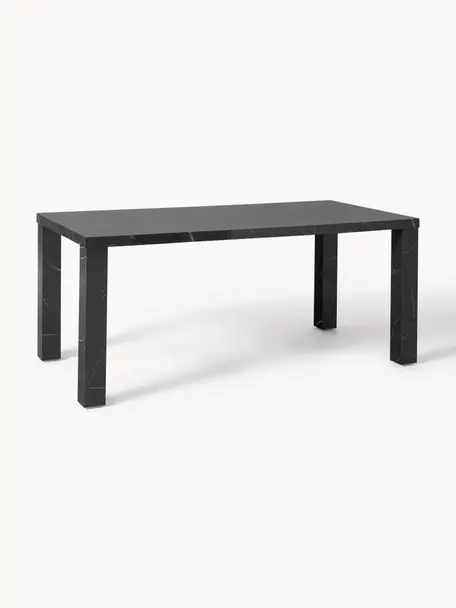 Table look marbre Carl, 180 x 90 cm, MDF, mélamine, recouvert de papier laqué imitation marbre, Noir aspect marbre, larg. 180 x prof. 90 cm
