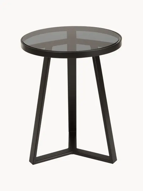 Tavolino con piano in vetro  Fortunata, Struttura: metallo spazzolato, Trasparente, nero, Ø 40 x Alt. 51 cm