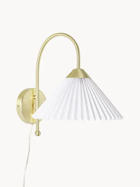 Lampada da parete con paralume plisettato in lino Viens, Paralume: lino, Bianco, Larg. 28 x Lung. 200 cm