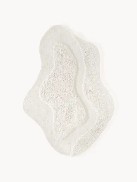 Alfombra esponjosa con forma orgánica Kyla, Reverso: 55% poliéster, 45% algodó, Blanco, An 160 x L 230 cm (Tamaño M)