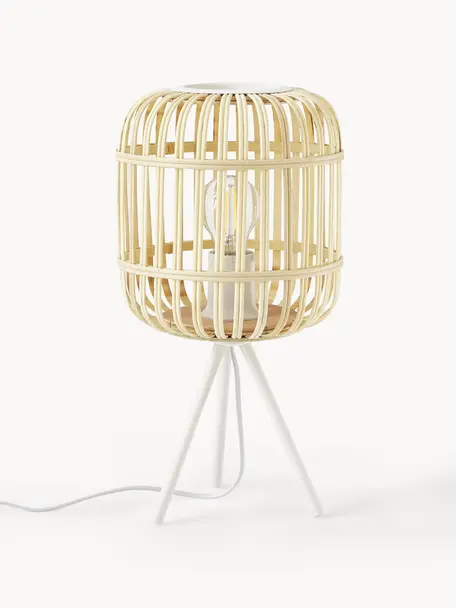 Lámpara de mesa trípode de bambú Adam, Pantalla: bambú, Cable: plástico El bambú es una , Beige, blanco, Ø 21 x Al 42 cm