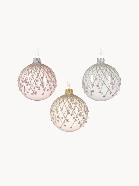 Boules de Noël Bling, 6 élém., Verre, Rose, beige, argenté, transparent, Ø 8 cm