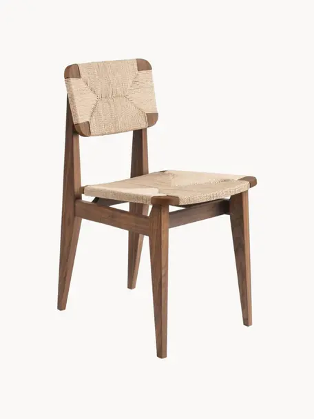 Sedia in legno in legno di noce con seduta intrecciata C-Chair, Struttura: legno di noce americana o, Legno di noce americano, beige chiaro, Larg. 41 x Prof. 53 cm