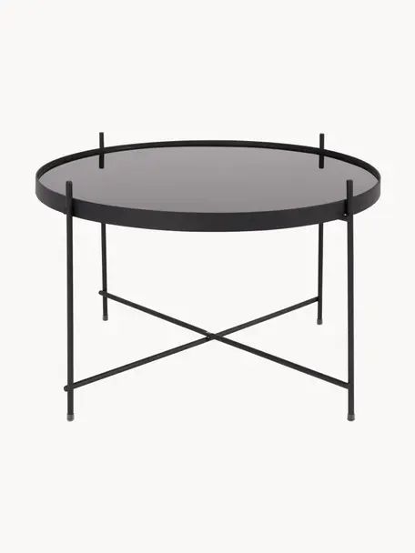 Runder Couchtisch Cupid mit abnehmbarer Glasplatte, Gestell: Metall, pulverbeschichtet, Tischplatte: Glas, Schwarz, Ø 63 cm