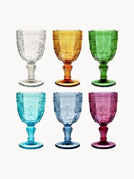 Wijnglazen Syrah met structuurpatroon, 6-delig, Glas, Meerkleurig, Ø 9 x H 15 cm, 230 ml