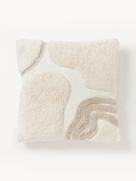 Funda de cojín con relieves Coraline, 100% algodón, Beige claro, blanco crema, An 45 x L 45 cm