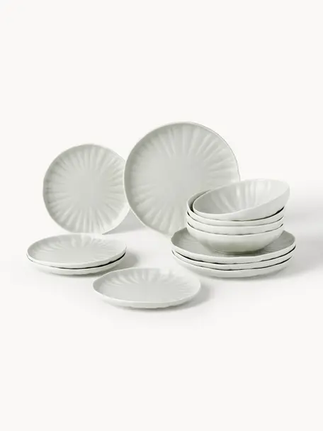 Service de table en porcelaine mate Sali, 4 personnes (12 élém.), Porcelaine, Gris clair, 4 personnes (12 élém.)