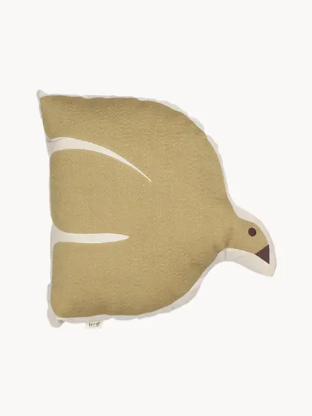 Vyšívaný vankúš z organickej bavlny Swif Bird, Horčicová, lomená biela, Š 40 x D 40 cm