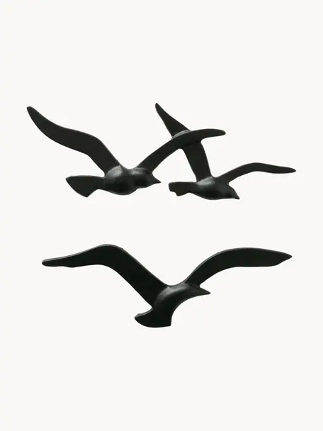Metall-Wandobjekte Birdy in Vögelform, 2er-Set, Metall, beschichtet, Schwarz, Set mit verschiedenen Größen