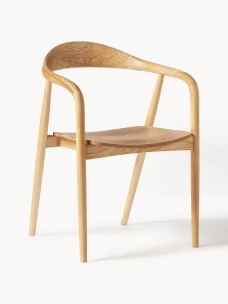 Krzesło z podłokietnikami z drewna Angelina, Jasne drewno jesionowe, S 57 x W 80 cm