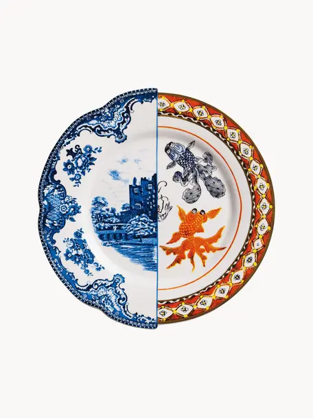 Ręcznie wykonany talerz duży Hybrid, 2 szt., Porcelana kostna (Fine Bone China), Niebieski, biały, pomarańczowy, Ø 28 cm
