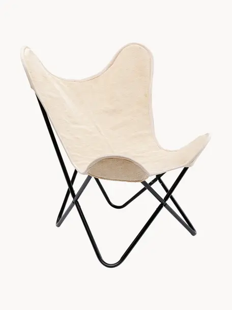 Fotel wypoczynkowy z jedwabiu California, Tapicerka: 85% jedwab, 15% bawełna, Stelaż: metal malowany proszkowo, Kremowobiały, czarny, S 70 x G 75 cm