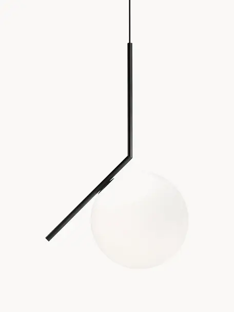 Lampa wisząca ze szkła dmuchanego IC Lights, W 70 cm, Stelaż: stal powlekana, Czarny, biały, S 36 x W 70 cm