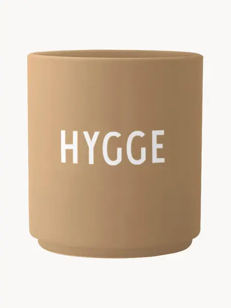 Designový pohárek s nápisem Favourite HYGGE, Kostní porcelán Fine Bone China, Béžová (Hygge), Ø 8 x V 9 cm, 250 ml